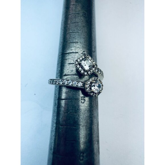 Estate Pandora Sterling Silver 925 Two Stone Halo Crossover Ring Size 4.5 Vintag - Picture 6 of 9